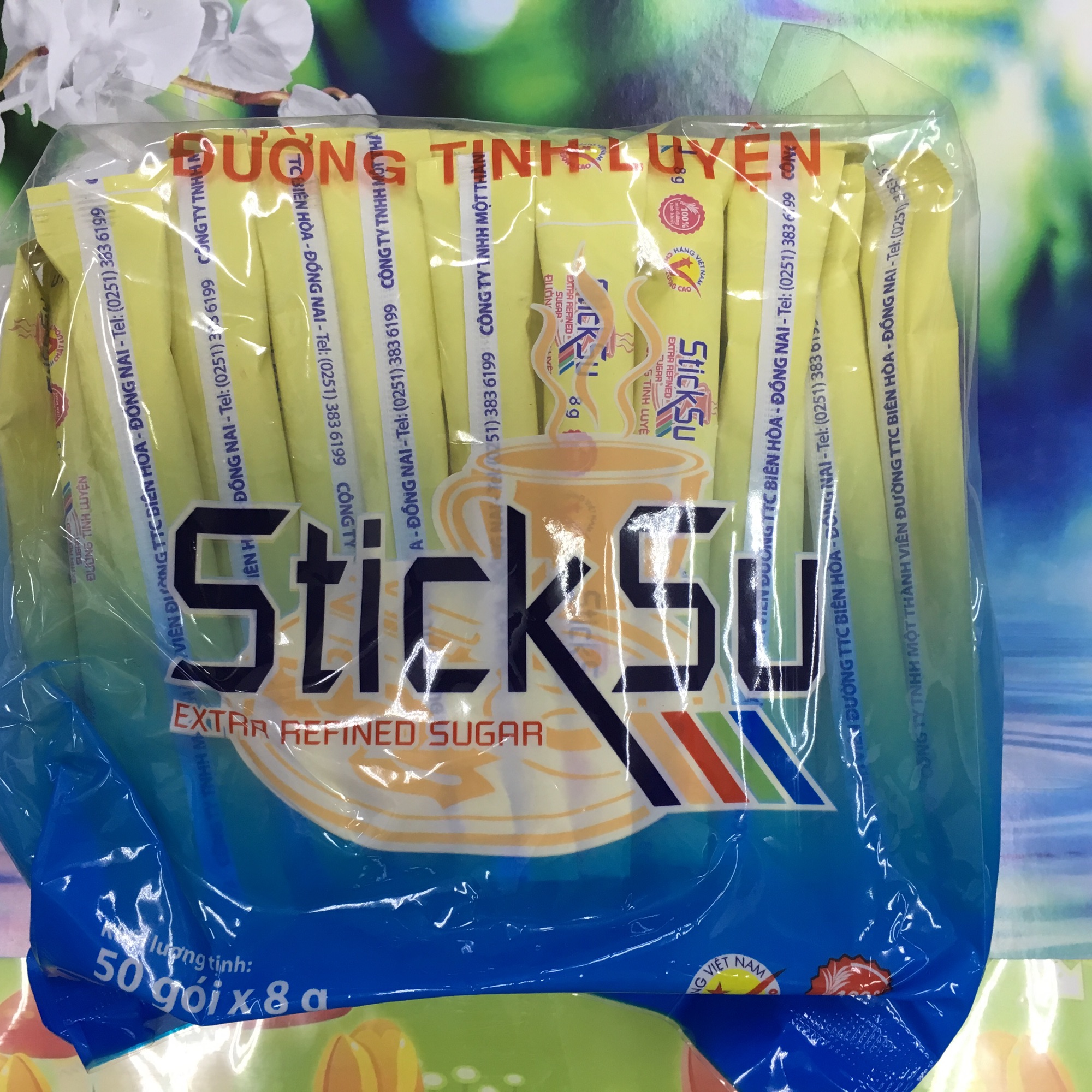 Đường que tinh luyện Biên Hoà Sticksu, bịch 50 gói x 6g