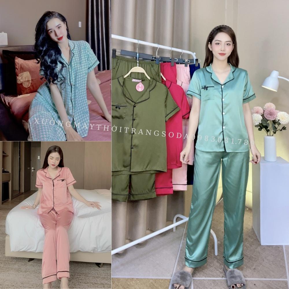 Bộ đồ ngủ pijama lụa latin cao cấp áo tay cộc _ quần dài