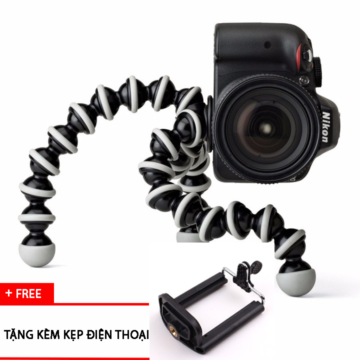 Tripod mini chân xoắn bạch tuộc máy ảnh, điện thoại - Tặng kèm kẹp điện thoại.