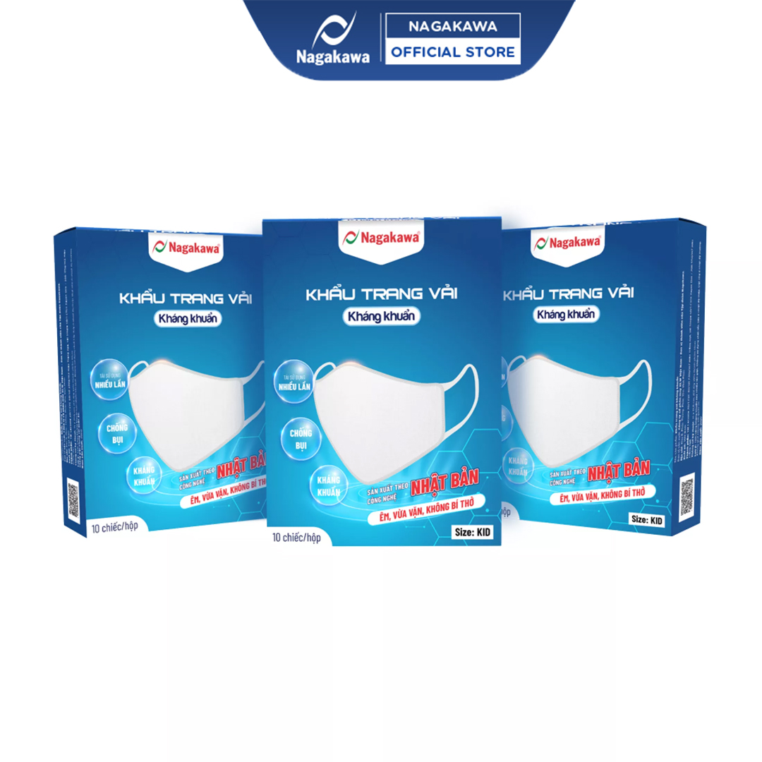 Bộ 10 chiếc khẩu trang vải Nagakawa KKV2LKKKNHH - Size kid, 2 lớp vải kháng khuẩn, chống bụi, công nghệ Nhật Bản, có thể tái sử dụng