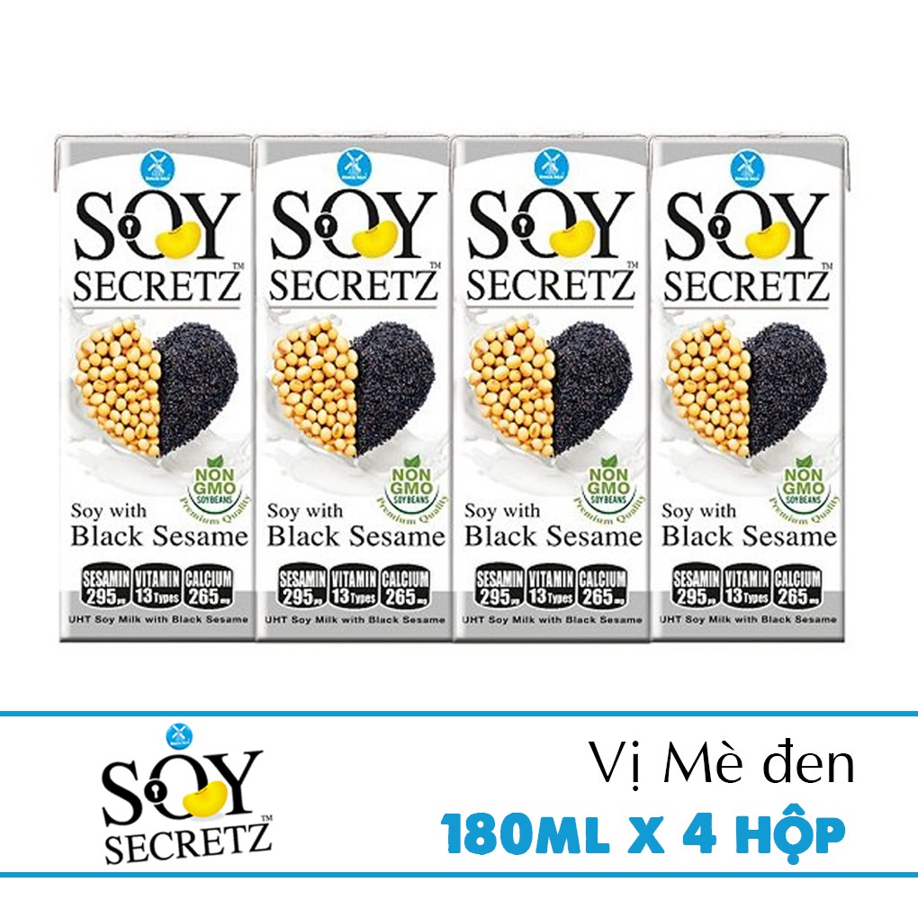 Sữa Đậu Nành Với Mè Đen Soy Secretz (180ml x 4 Hộp)- Sữa tươi