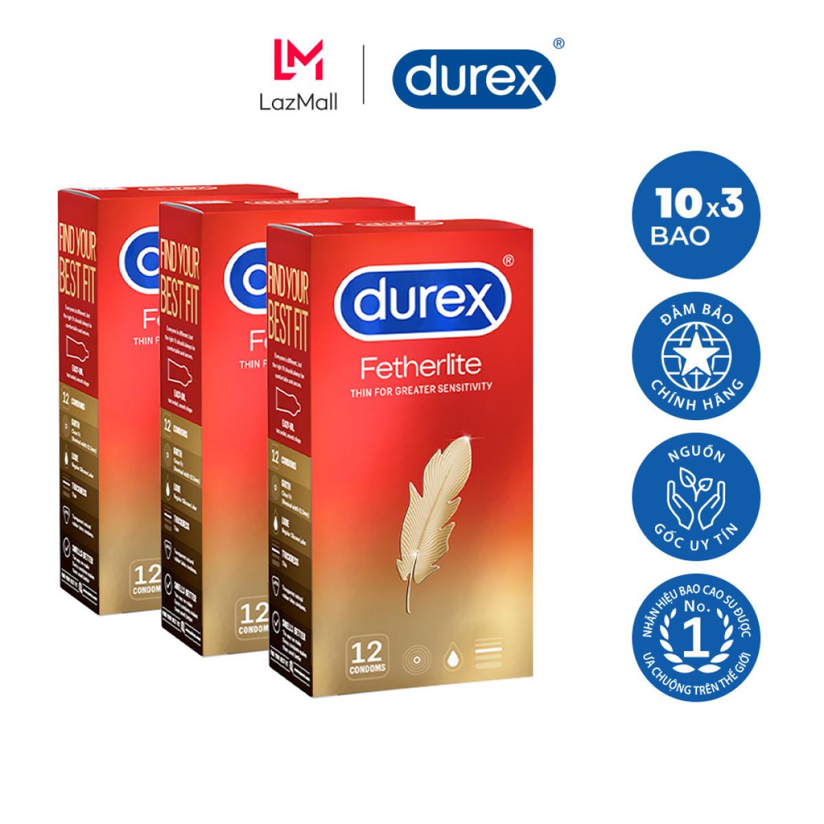 Combo 3 hop durex fetherlite sieu mong cam giac chan that  36 cai