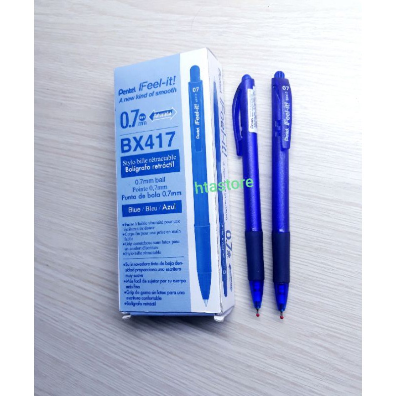 Hộp 12 bút bi bấm pentel bx417 ngòi 0.7 màu xanh