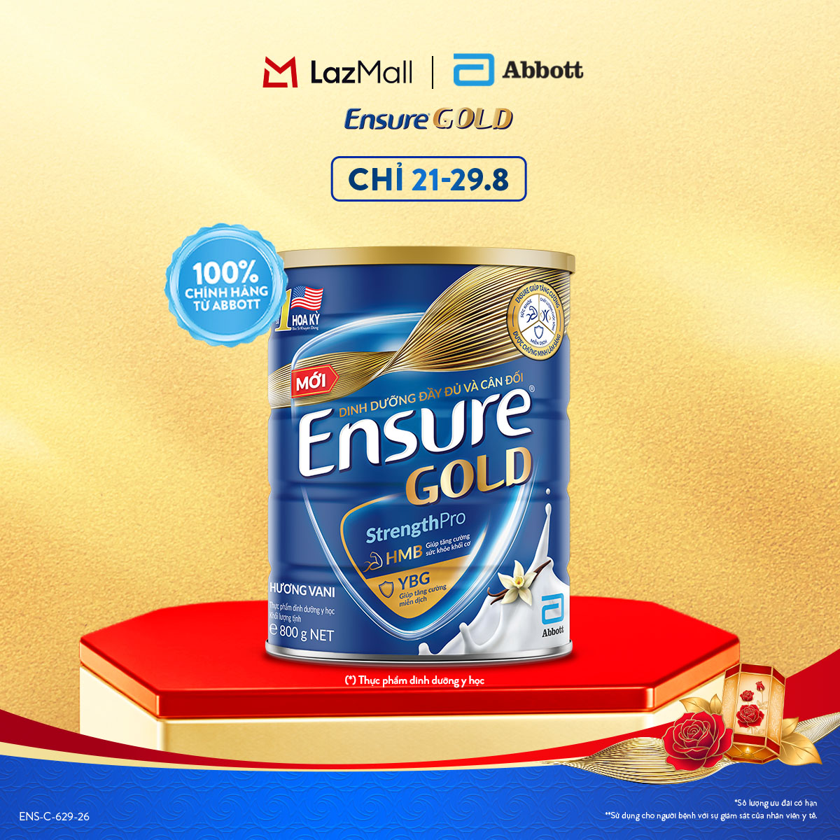 [CHỈ 21-29.8 GIÁ TỐT MUA NGAY-SLCH] Lon sữa bột Ensure Gold hương Vani 800g