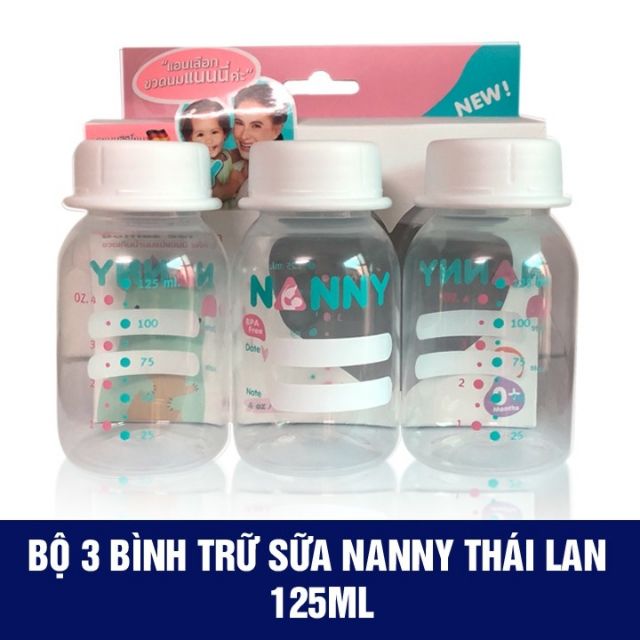Hộp 3 bình trữ sữa nanny thái lan 125ml tiện lợi cho bé
