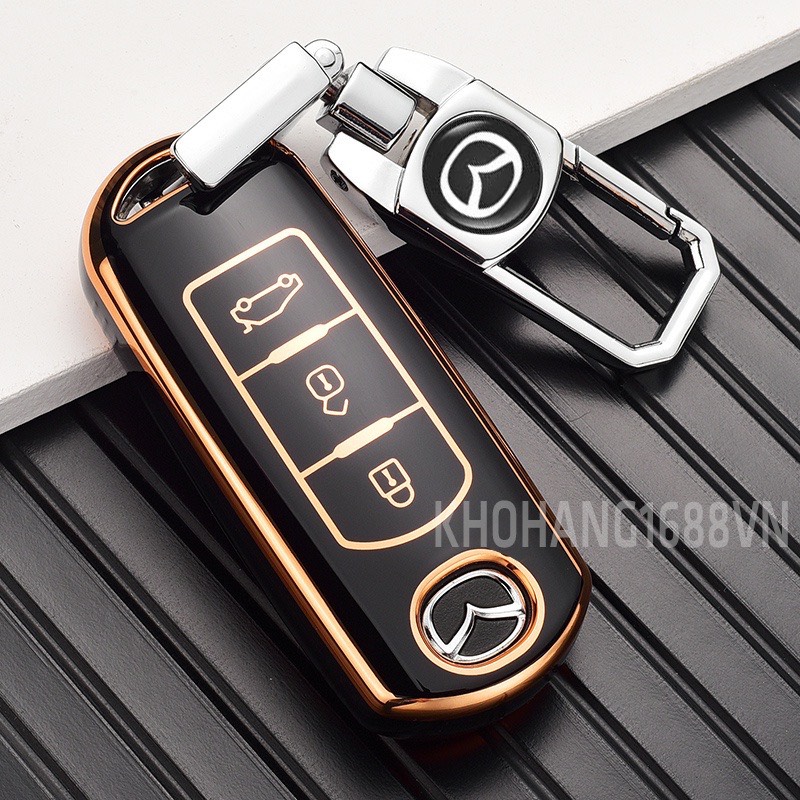 Ốp bảo vệ chìa khóa xe mazda 6, mazda 3, cx5 cx8, mazda 2020_2021 kèm móc khóa nhựa mềm tpu mạ kim loại sáng