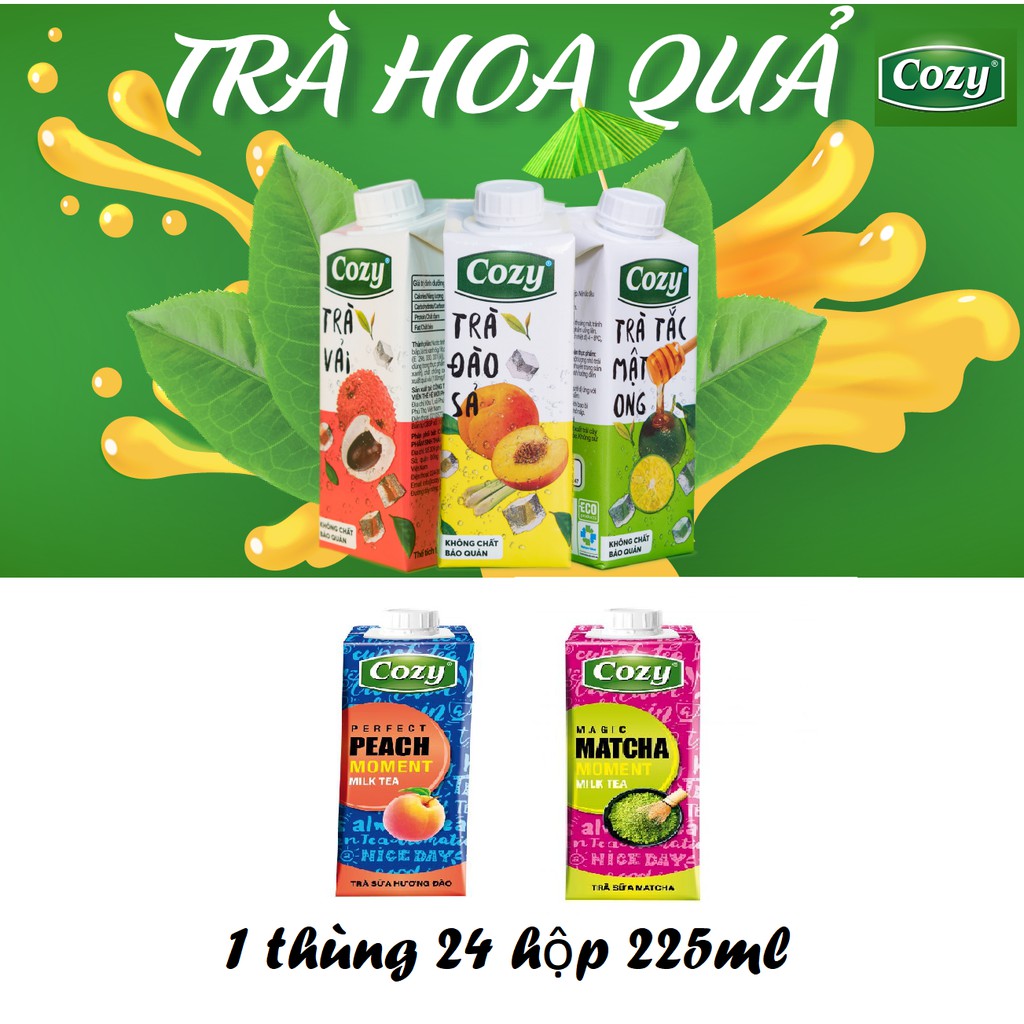 Thùng 24 hộp trà hoa quả cozy [ Mix 2 vị 12 đào sả + 12 vải ]