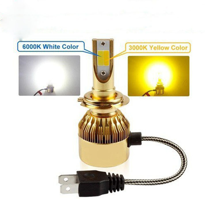Đèn C6 2 tim vàng-Đen led C6 h4 led vàng trắng- Đèn Pha xe máy sang trọng .