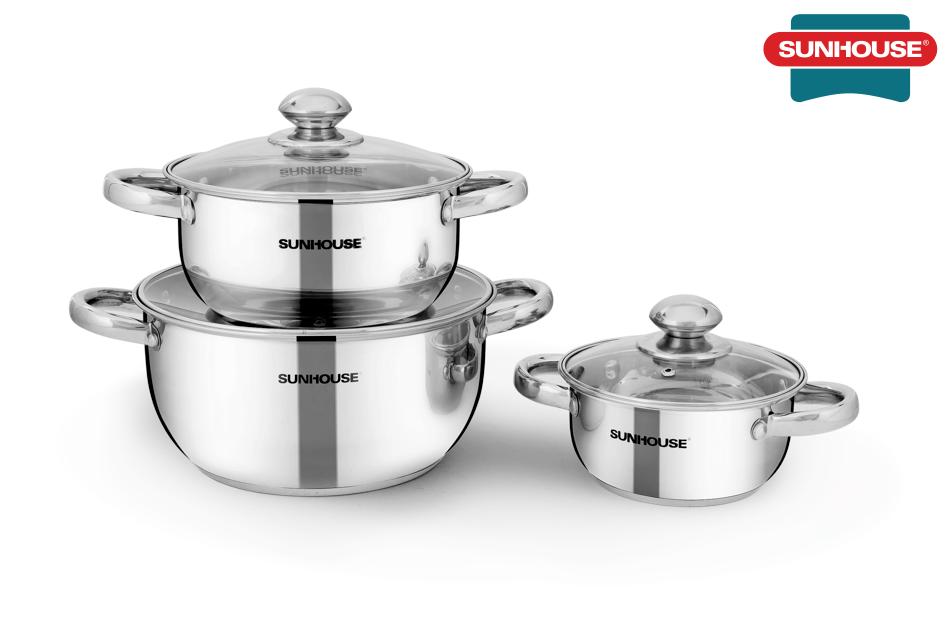Bộ 3 nồi inox 3 đáy 16-20-24cm sunhouse sh334 – dùng được cho bếp từ
