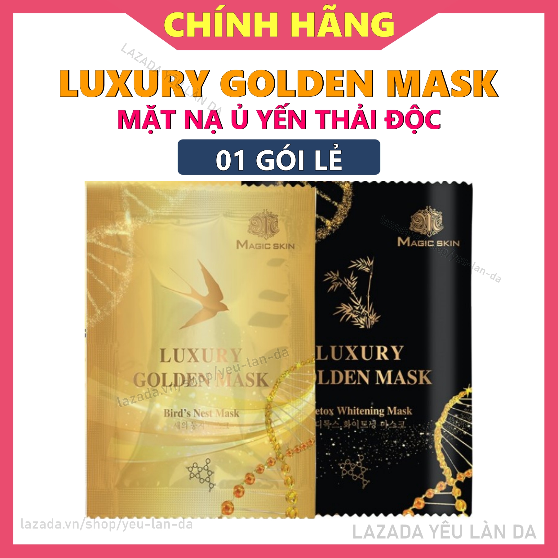 [CHÍNH HÃNG] 1 Gói Lẻ Mặt Nạ Ủ Yến Thải Độc Hút Chì Cấy Trắng LUXURY GOLDEN MASK MAGIC SKIN