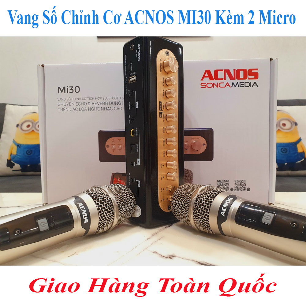 Vang số chỉnh cơ acnos mi30 tặng kèm 2 micro tích hợp bluetooth 5.0 dùng cho loa bluetooth, loa hội trường, amply, sound card, âm thanh xe ô tô, tính năng chống ồn chủ động fbx, 3 chế độ vang echo reverb delay - bảo hành 1 năm