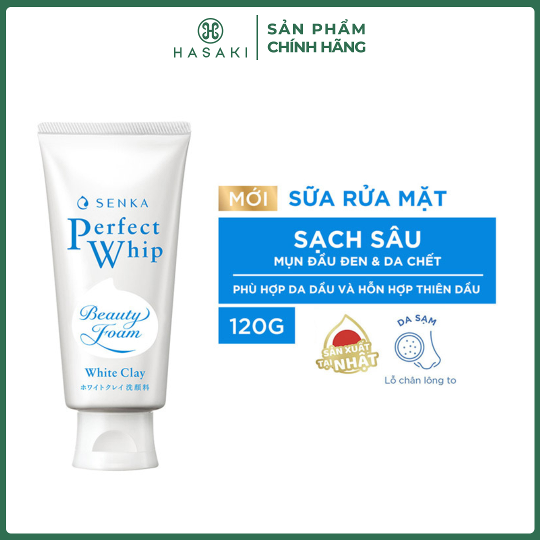  Sữa Rửa Mặt Senka Đất Sét Trắng Làm Đều Màu Da 120g Perfect White Clay Hasaki Sản Phẩm Chính Hãng 