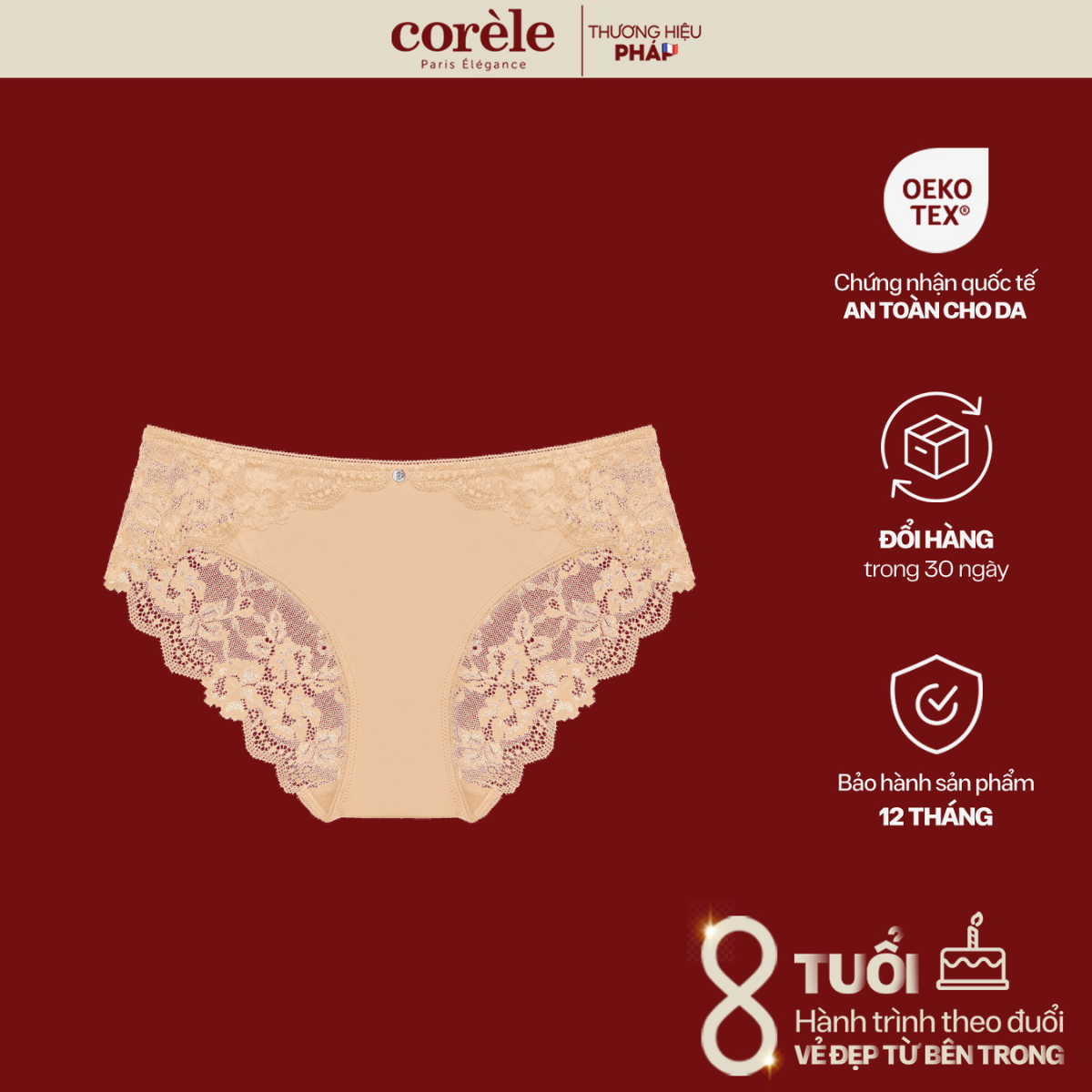 Quần lót ren nữ corèle felecia gợi cảm, mềm mại, lưng vừa, chuẩn an toàn quốc tế oeko-tex từ corèle pháp - 02151a