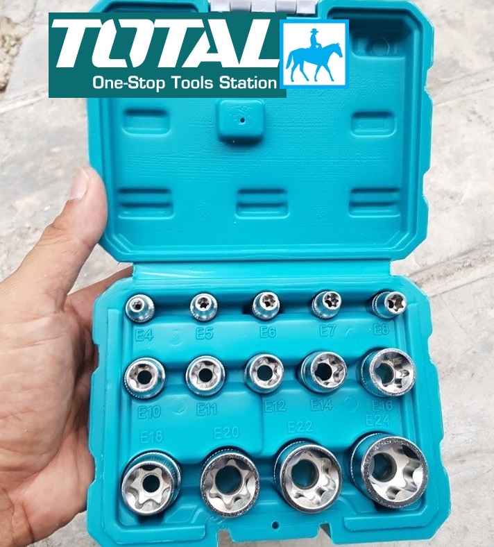 Bộ 14 đầu tuýp type e 1/2inch thép crv din3124 total chính hãng thktets0114