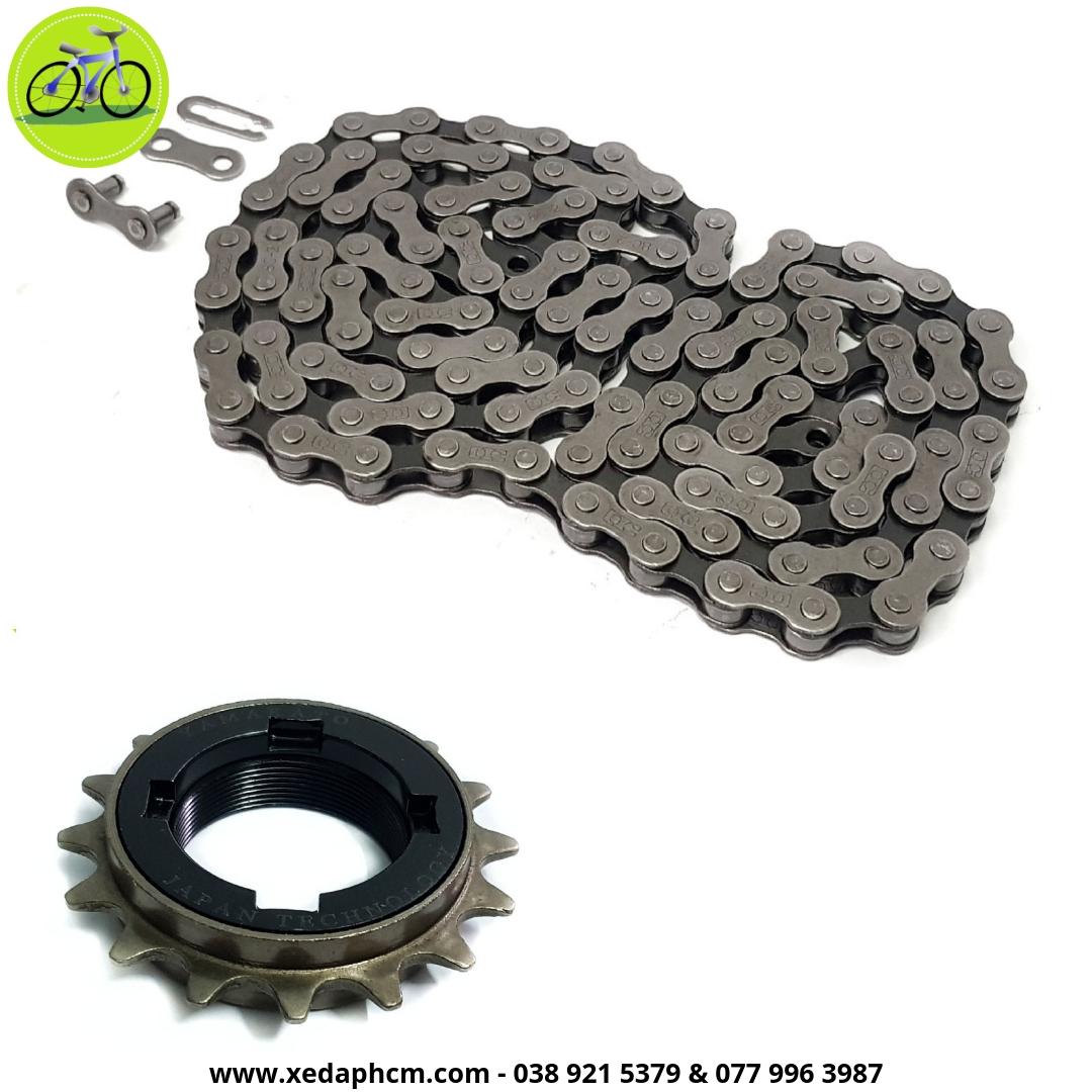 Combo Sên xích xe đạp và líp xe đạp 1 đĩa 1 líp asama martin mini