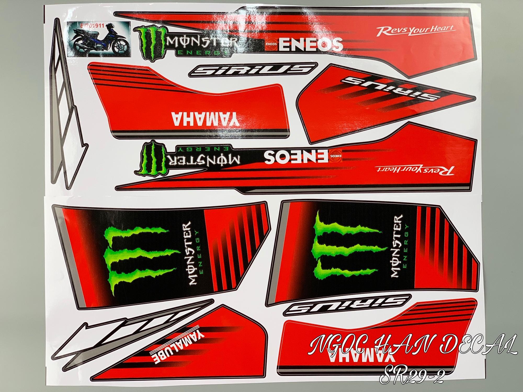 [HCM]Tem chế nguyên bộ Monster màu đỏ cho xe Sirius -- NGỌC HÂN DECAL