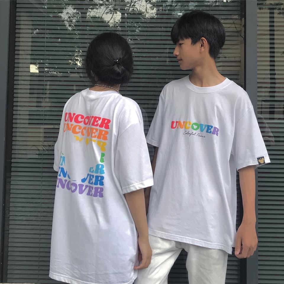 Áo thun tay lỡ form rộng uncover colorful màu trắng màu đen unisex áo thun nam áo thun nữ