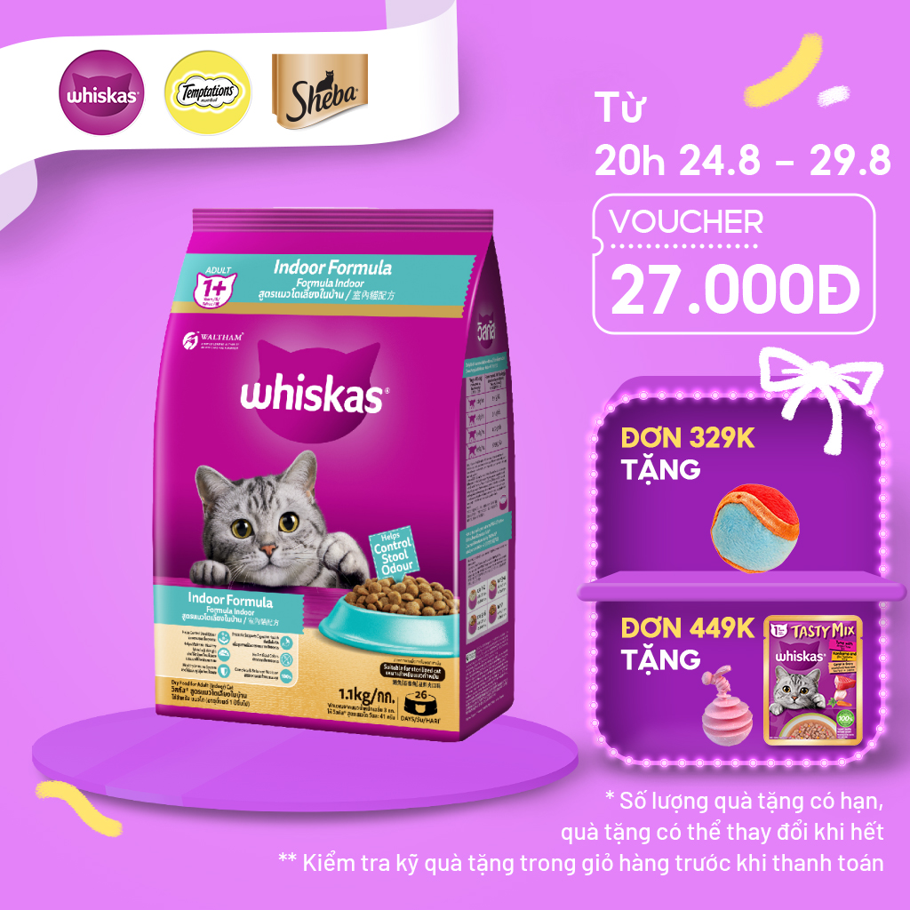 Thức ăn dạng hạt cho mèo trưởng thành nuôi trong nhà WHISKAS, 1.1 kg