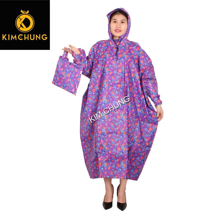 [HCM]Áo mưa không xẻ tà vải dù cao cấp (Họa tiết Bông Bi Sọc caro)