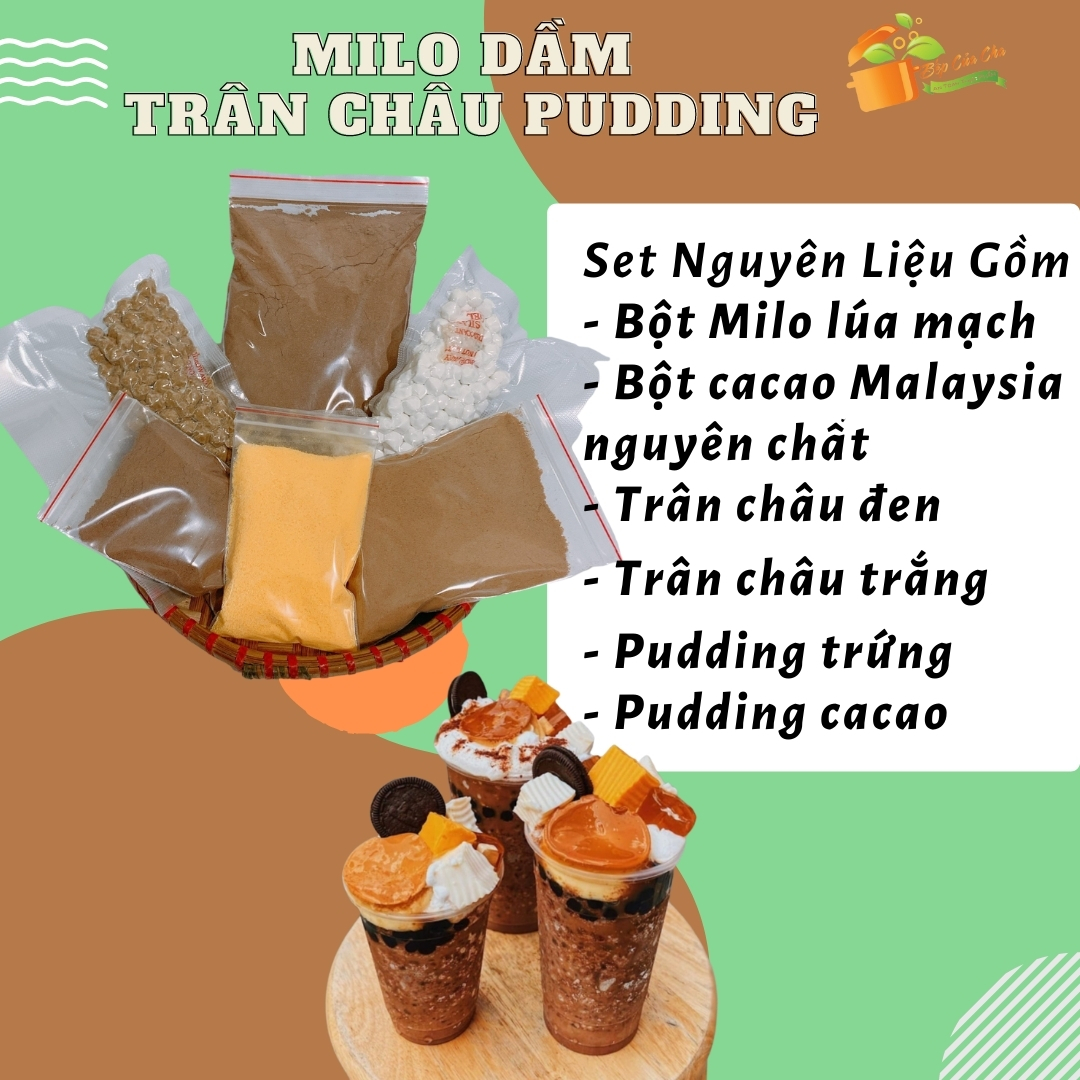 BAO NGON-  SET MILO DẦM TRÂN CHÂU PUDDING- DỄ LÀM TẠI NHÀ