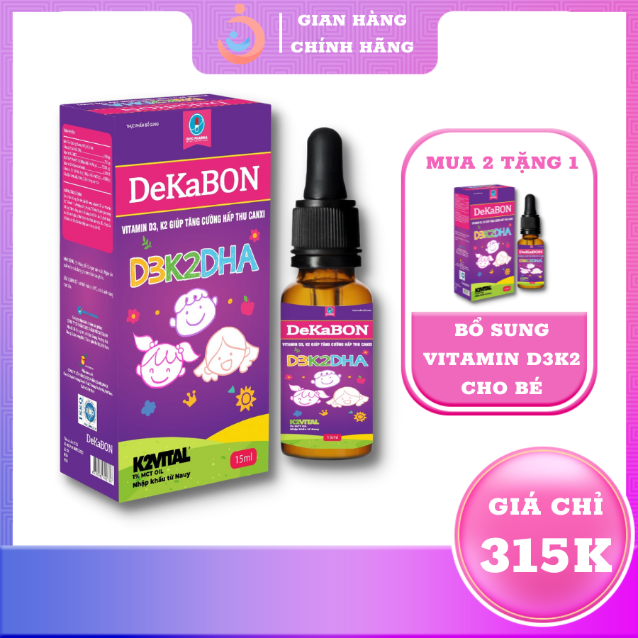Vitamin D3K2 Dekabon 15ml giúp bé ăn khỏe cao lớn, vitamin D3 cho bé hấp thu canxi tăng cường đề kháng Prewon