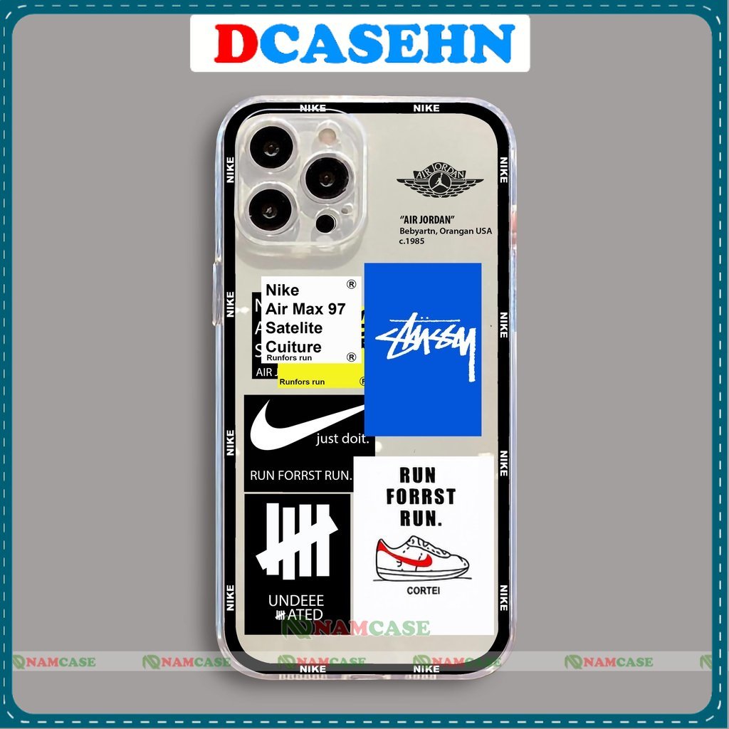 Ốp lưng iPhone Nike chống sốc cạnh viền vuông Silicon trong suốt cho iphone 6/6s/7/8/X/XS/11/12/13 Pro Plus Max
