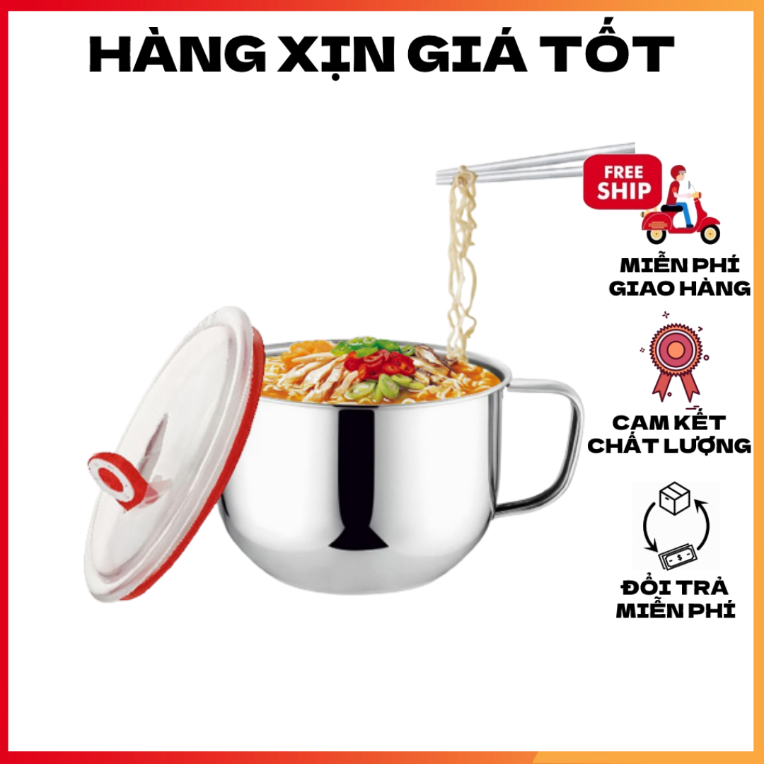 Ca mì inox 1200ml có nắp đậy giữ nhiệt tốt, kèm quai cầm tay