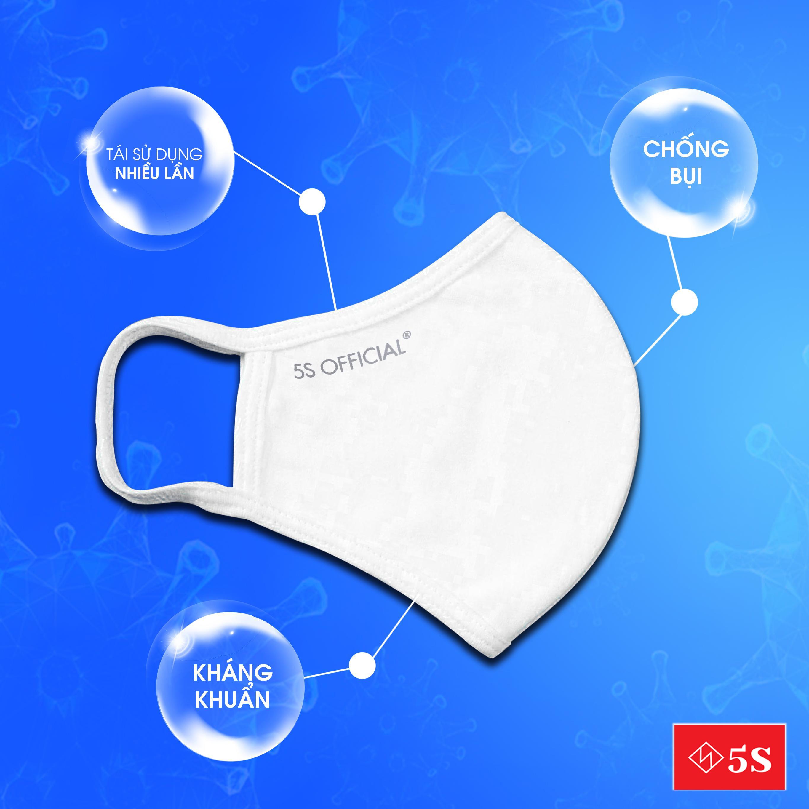 Khẩu Trang Vải Cotton 2 Lớp 5S Chính Hãng, Chống Bụi, Tái Sử Dụng Nhiều Lần (KT5S)