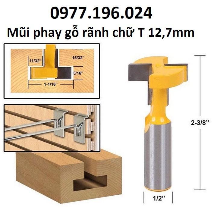 Mũi phay gỗ rãnh chữ T cốt 12ly7 - Mũi soi máy phay gỗ router cầm tay -