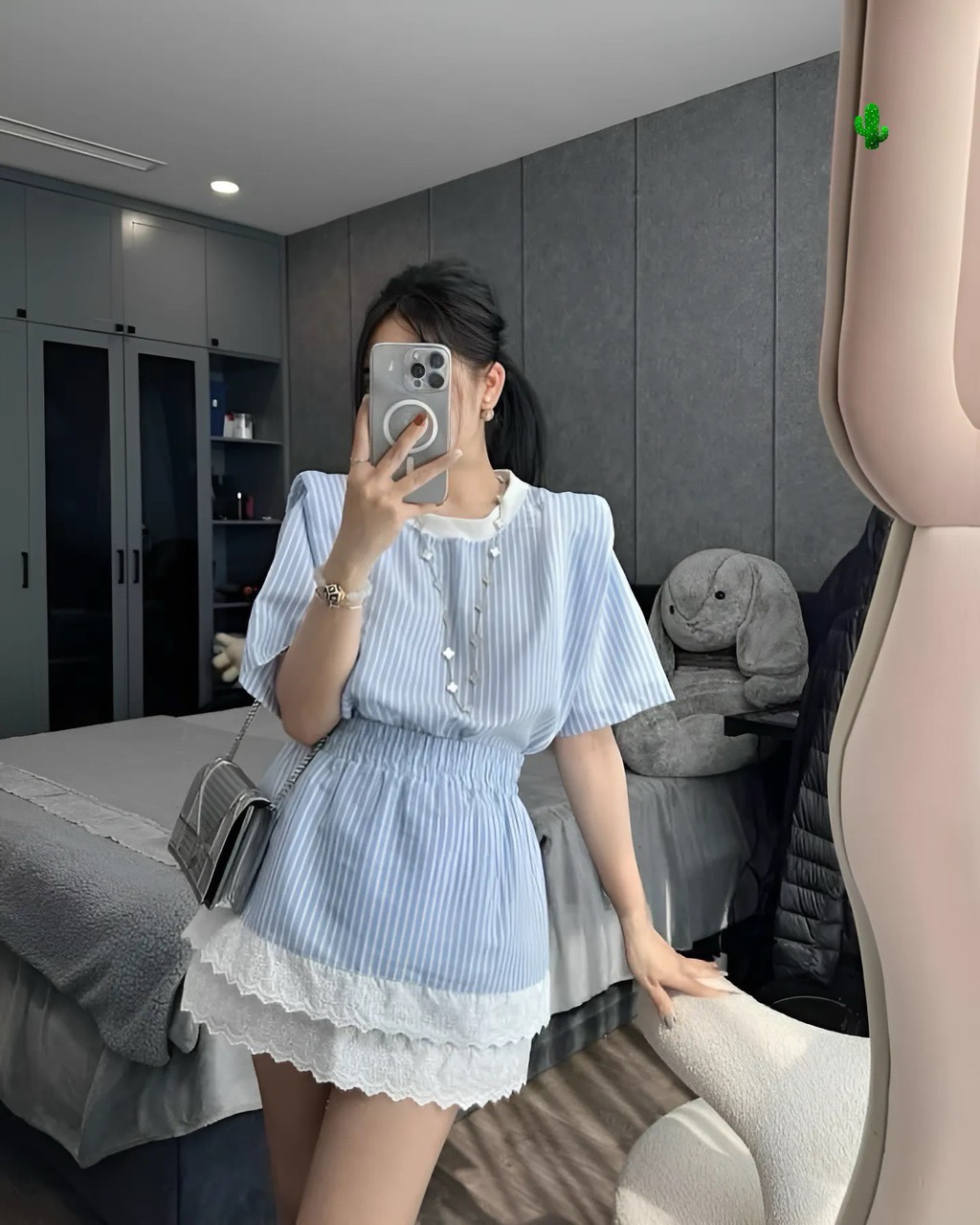 set áo sọc cv ren tầng - pc