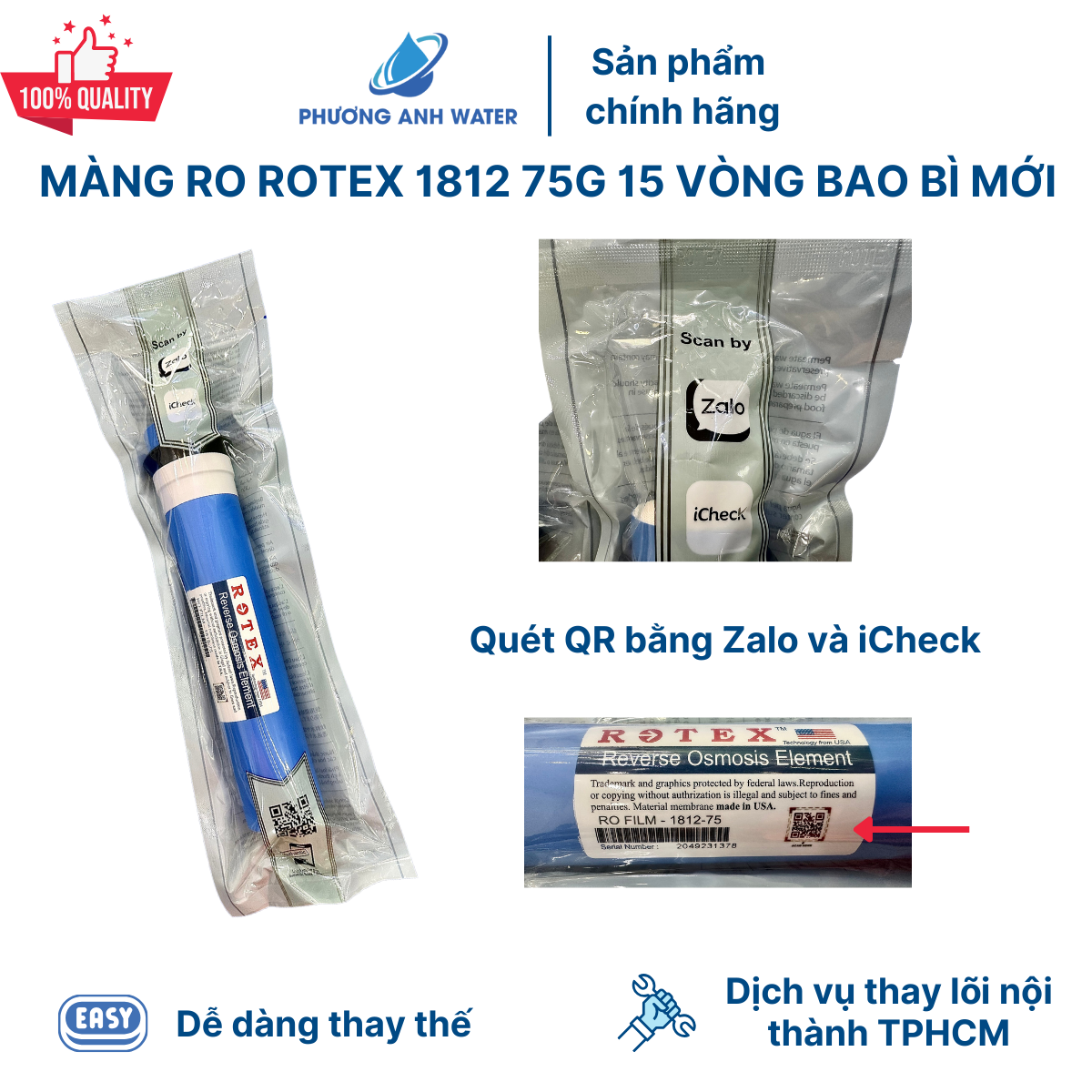 Bao bì mới - màng ro chính hãng rotex 15 vòng 75g - lõi lọc số 4 dùng cho tất cả máy lọc nước ro