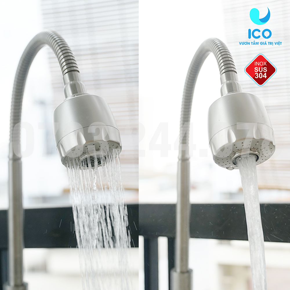 Vòi rửa chén lạnh inox sus 304, cần lò xo ico