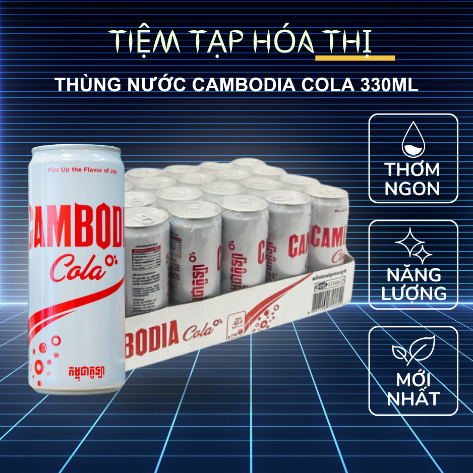 Thùng 24 Lon Nước Uống Có Gaz Cambodia Cola 330ml Thơm Ngon