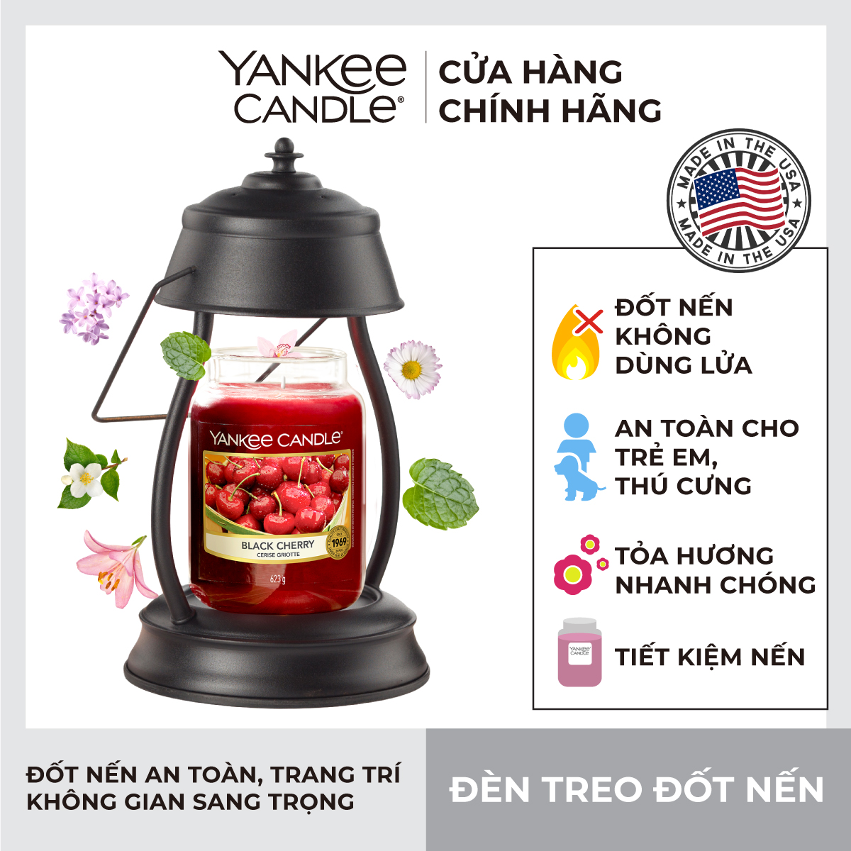 Đèn treo đốt nến Yankee Candle màu đen