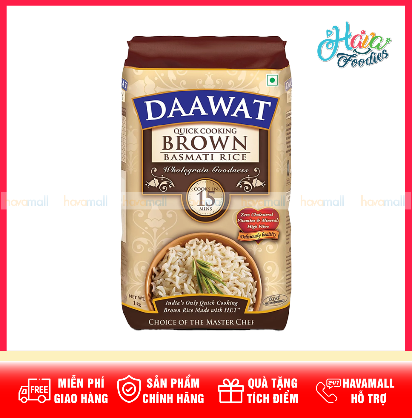 Gạo Lứt Basmati Ấn Độ Daawat 1kg – Daawat Quick Cooking Brown Basmati Rice