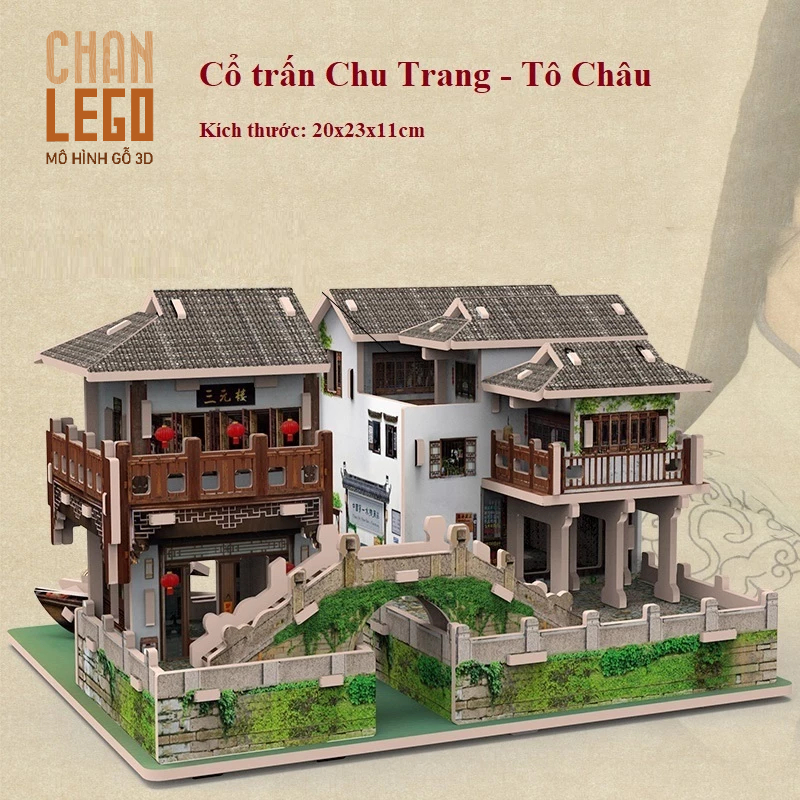 Lắp ráp mô hình gỗ 3D kiến trúc cổ trấn Trung Hoa độc đáo cực đẹp, mô hình lắp ghép nhà gỗ tăng tính