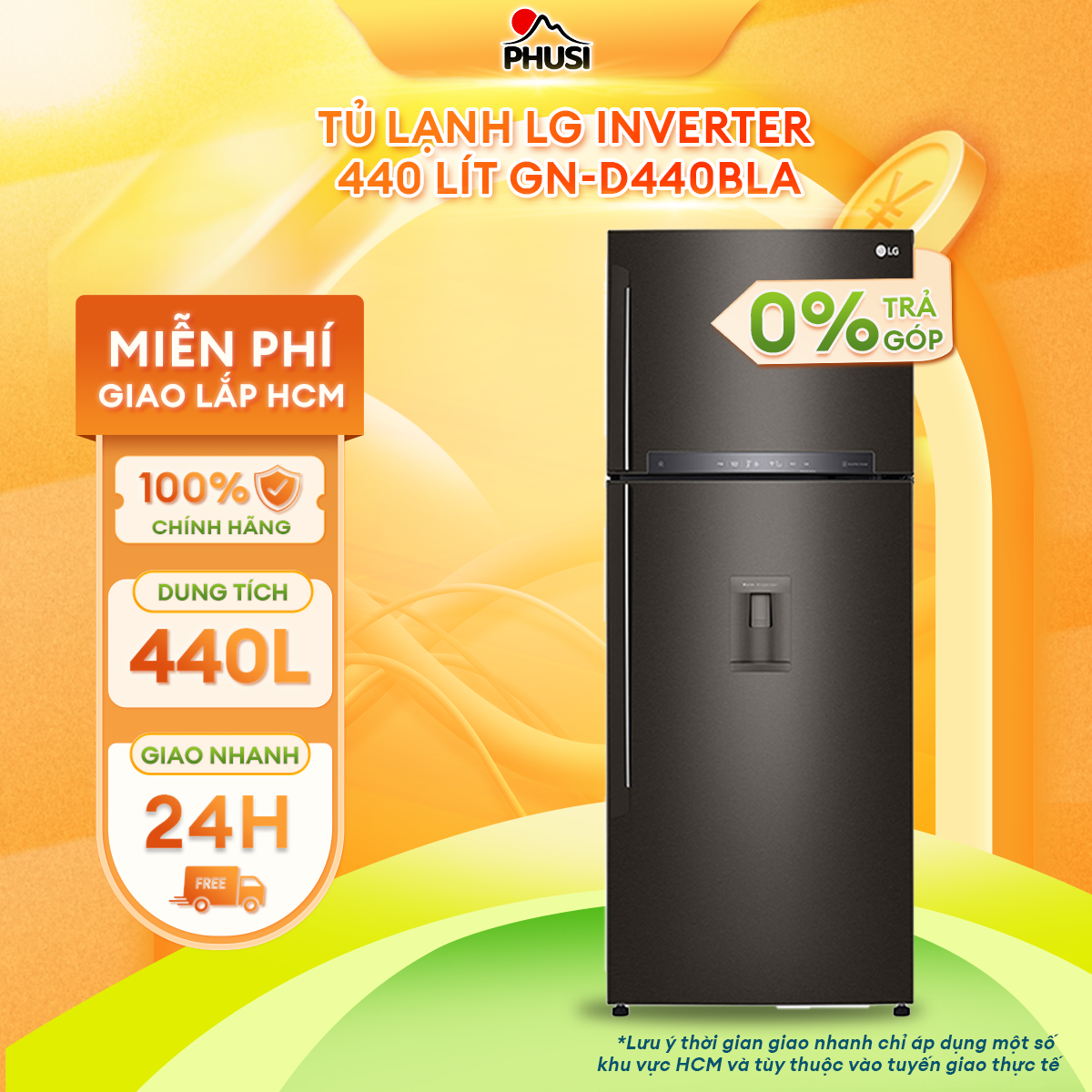 Trả góp 0% tủ lạnh lg inverter 440 lít gn-d440bla