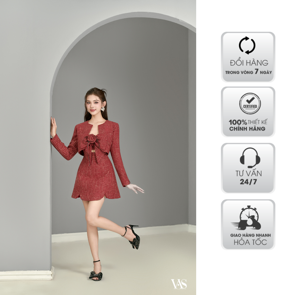 Set tweed nũ vananhscarlet ba chi tiết s033s21