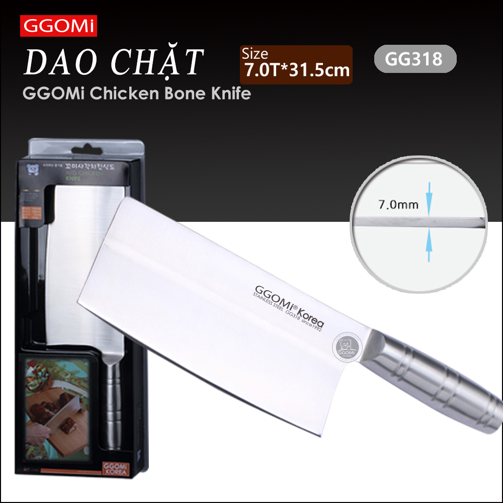 Dao chặt gà bằng thép không gỉ an toàn có độ dài 31.5cm, dày 9cm ggomi hàn quốc gg318