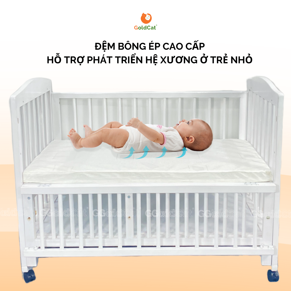 Đệm  cũi cho bé Goldcat tiêu chuẩn dày 5cm có áo đệm kéo khóa.