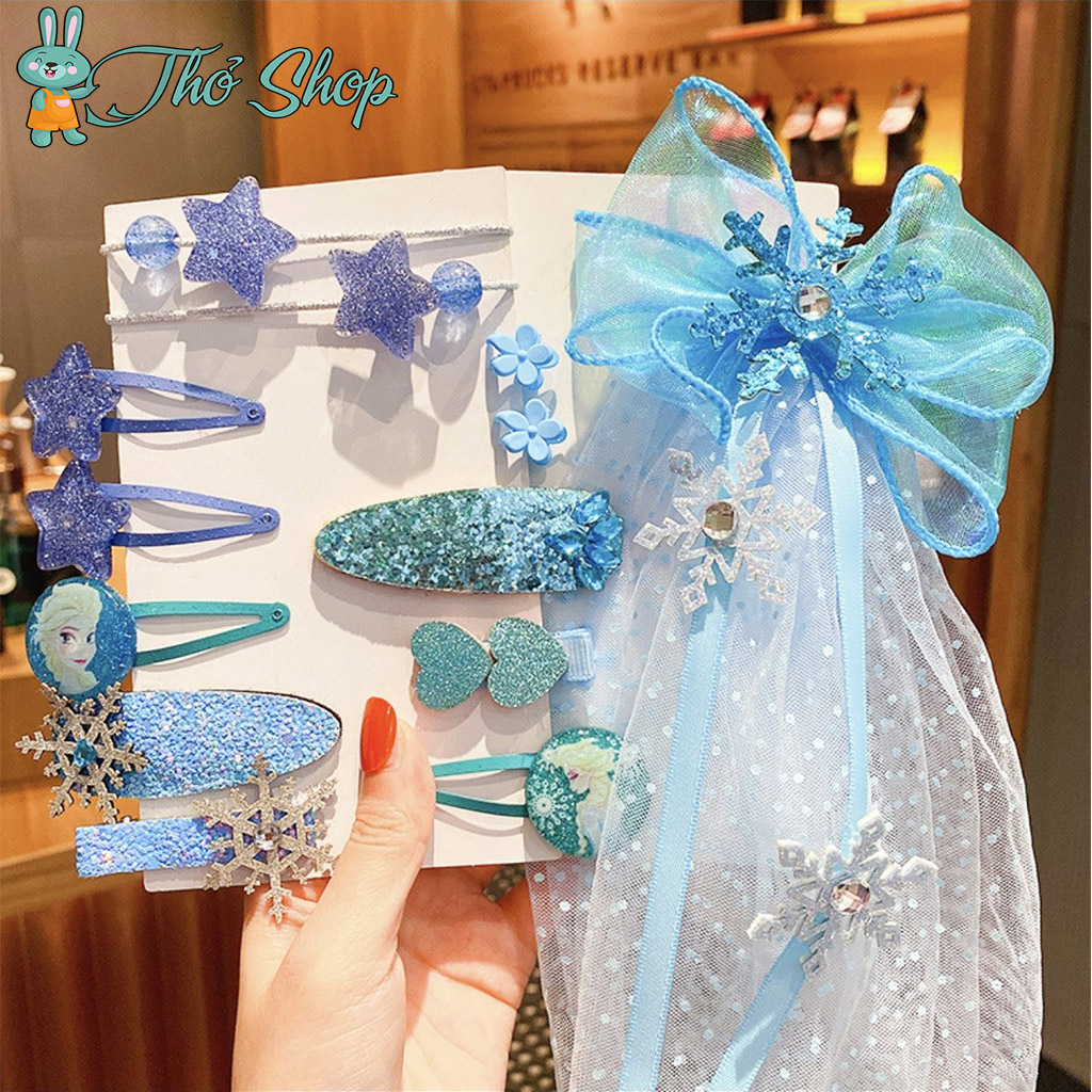 Set kẹp tóc nơ tóc elsa sang chảnh cho bé gái