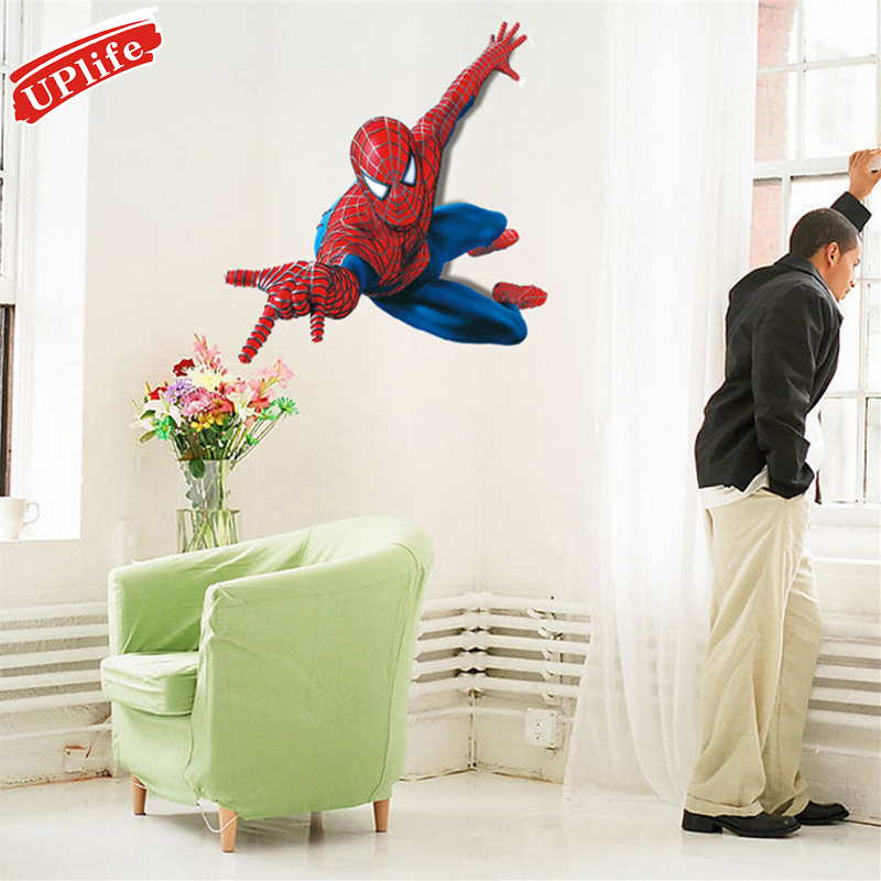 Giấy dán tường hoạt hình Spider man Decal dán tường trang trí phòng cho bé hình người nhện. Decal in trên chất liệu PVC, có keo sẵn ở mặt sau, chỉ cần lột ra và dán. 