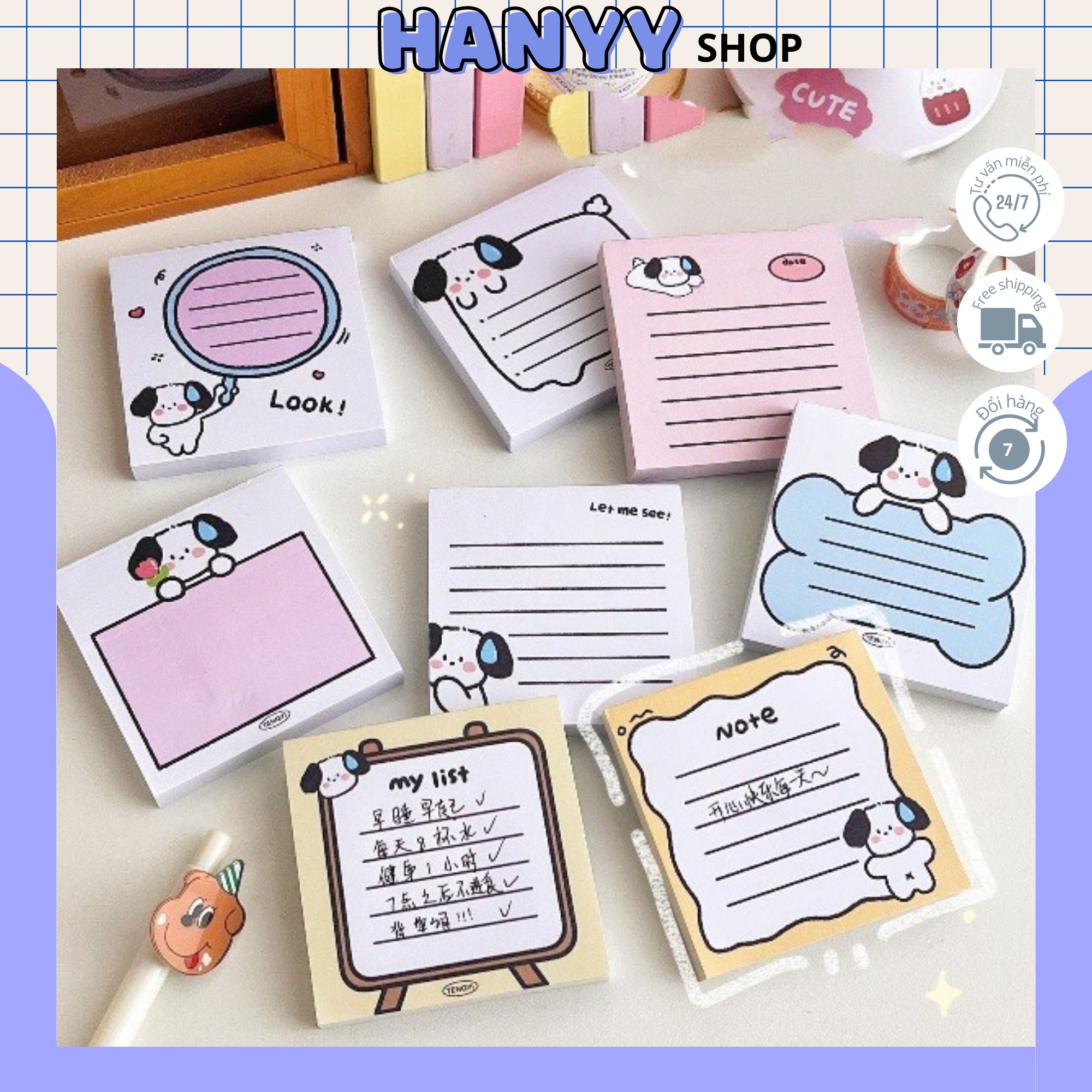 Tệp giấy note 80 tờ puppy không keo, giấy ghi chú hình puppy- hanyyshop