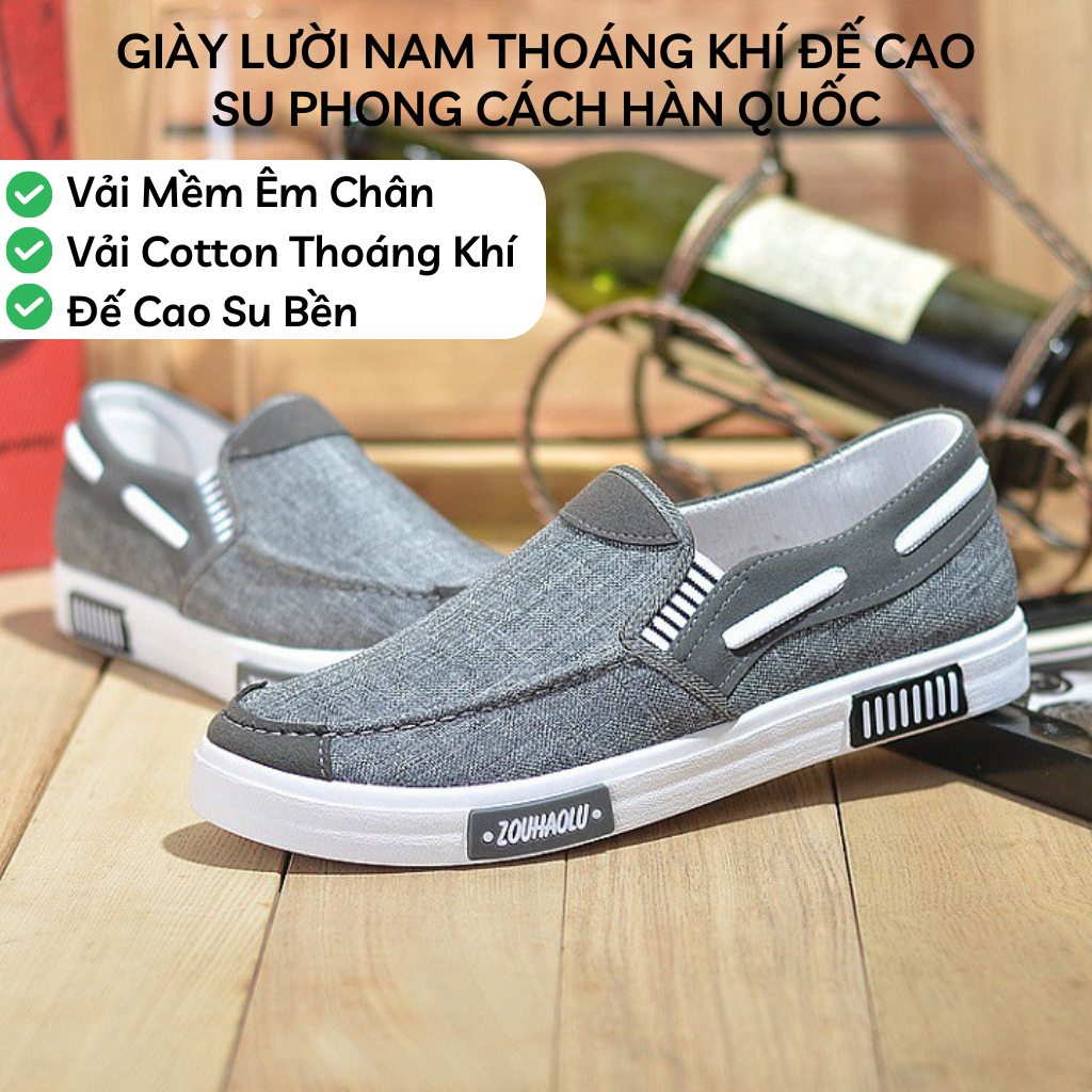 Giày lười vải nam thoáng khí đế cao su êm bền phong cách Hàn Quốc, giày nam - GN04