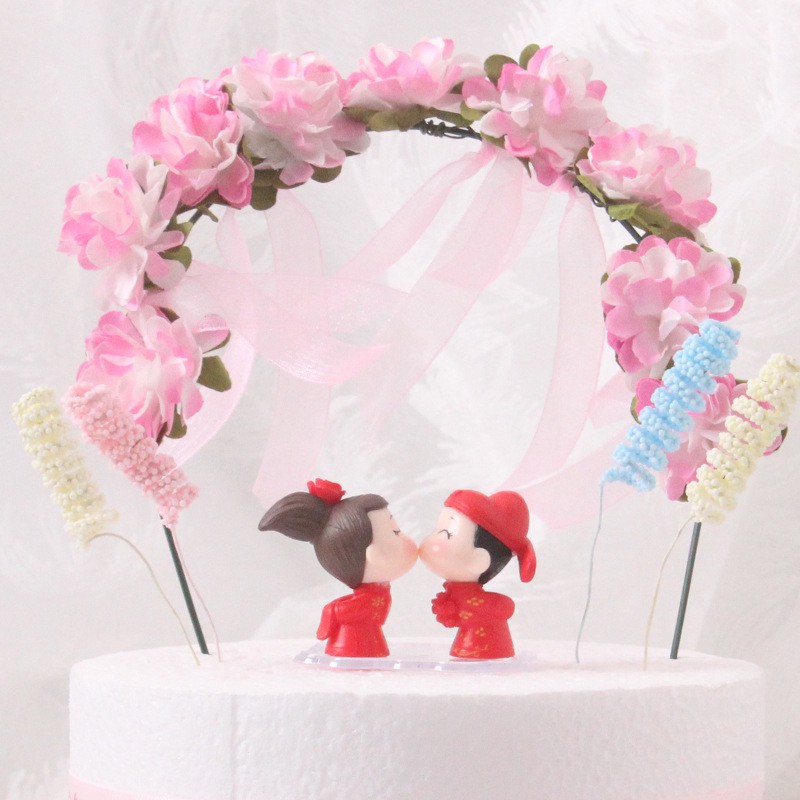 Tượng Cặp Đôi Cô Dâu Chú Rể Áo Đỏ trang trí bánh kem, trang trí tiểu cảnh, phụ kiện bánh sinh nhật, đồ chơi
