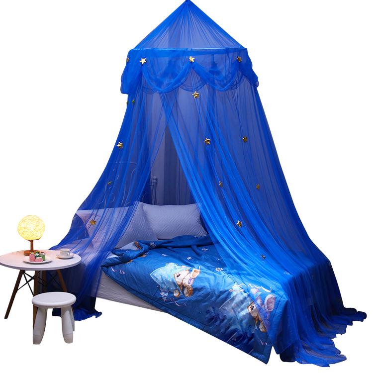 Bed Canopy for Girls Dreamy Blue Star Canopy Net Round Dome Hanging