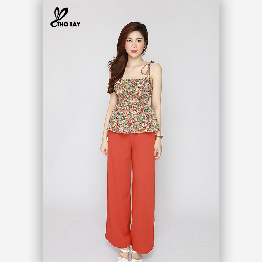 Set Bộ Nữ Áo Peplum Hoa Phối Quần Suông - THỎ TÂY S415BX657