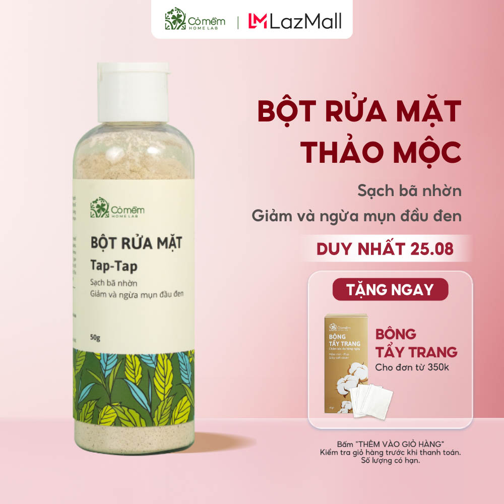 Bột Rửa Mặt Thảo Mộc Thiên Nhiên Taptap Giảm Mụn Ẩn Mụn Đầu Đen Cỏ Mềm Homelab 50g