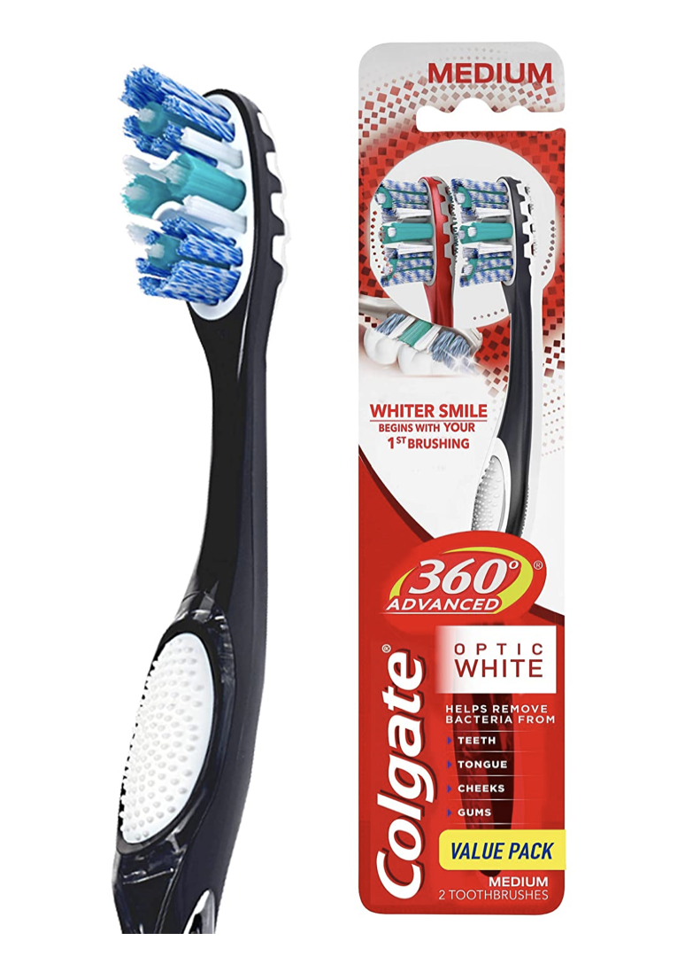 Bàn chải đánh răng chính hãng từ Mỹ | Colgate 360° Advanced Optic White Toothbrush , Medium, 2 Count