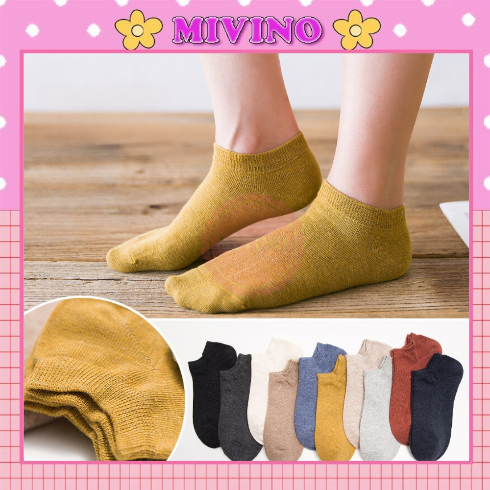 Tất trơn cao cấp thấp cổ ulzzang Mivino vớ cổ ngắn nhiều màu phong cách vintage TN158